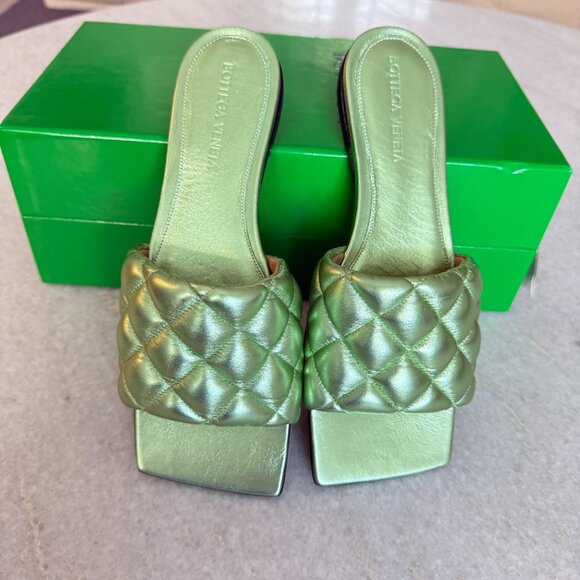 BOTTEGA VENETA Quilted Leather Padded Flat Slide Sandals - Reflection Pistachio - Picture 10 of 13